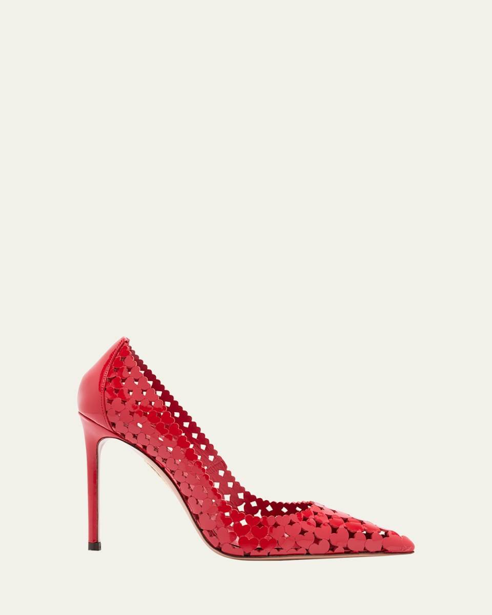 Amourose Patent Heart Stiletto Pumps